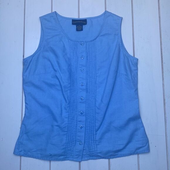 Linen/Cotton Blend Button Down Tank Top - Picture 7 of 11